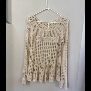 Cream Free People macramé long sleeve size medium top